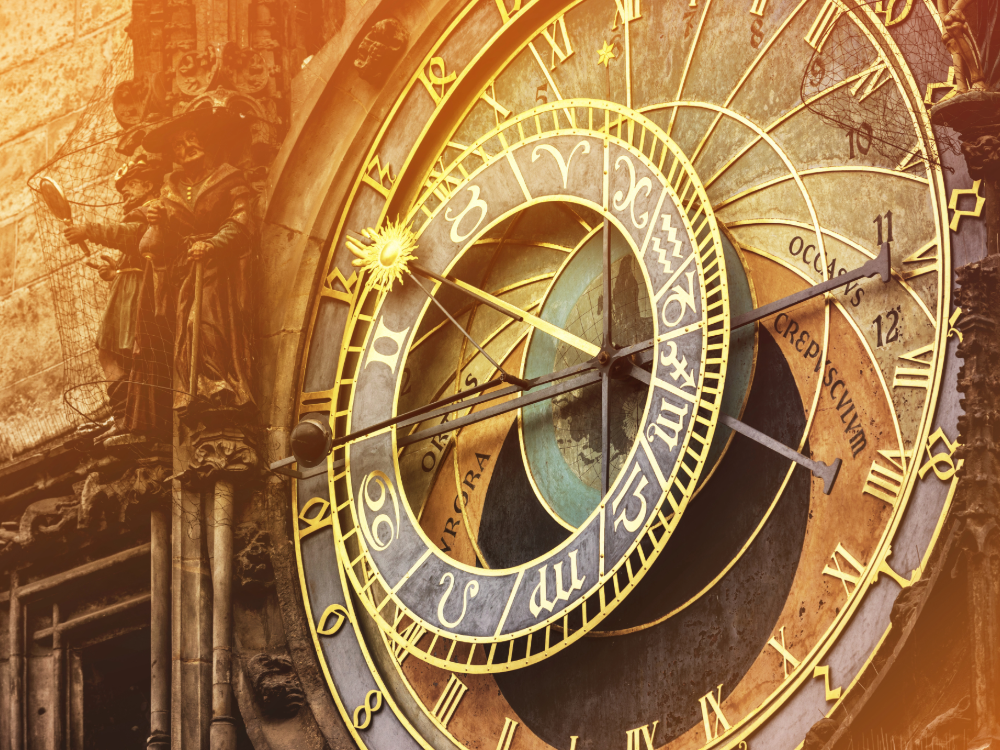 Orologio astronomico astrologico con zodiaco